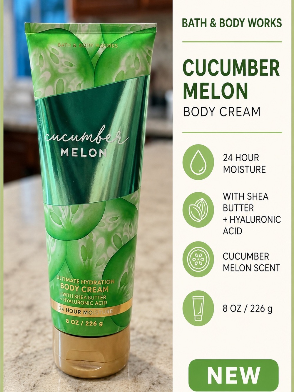 Bath & Body Works Cucumber Melon Body Cream - Green and Gold